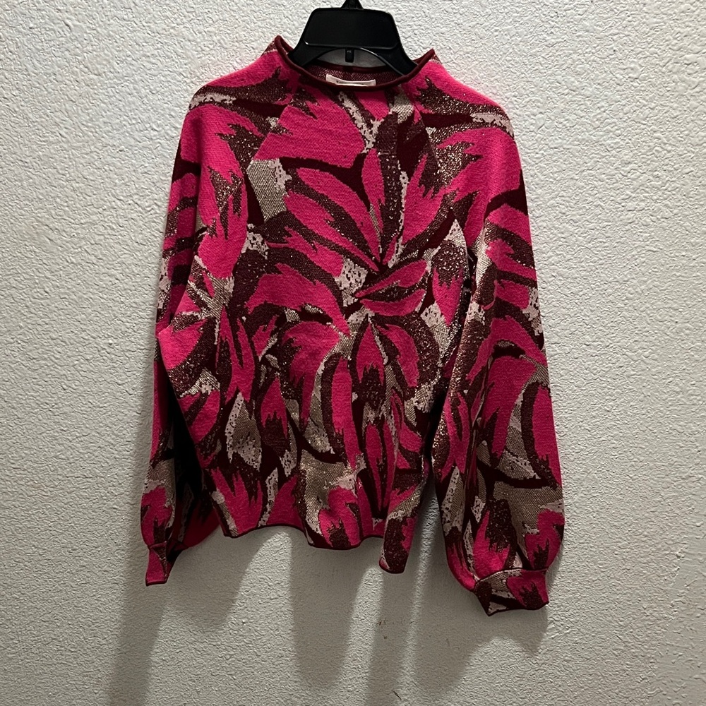 Anthropologie Pink and Brown Patterned Sweatshirt